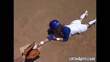 Little April loves baseball games and fingering